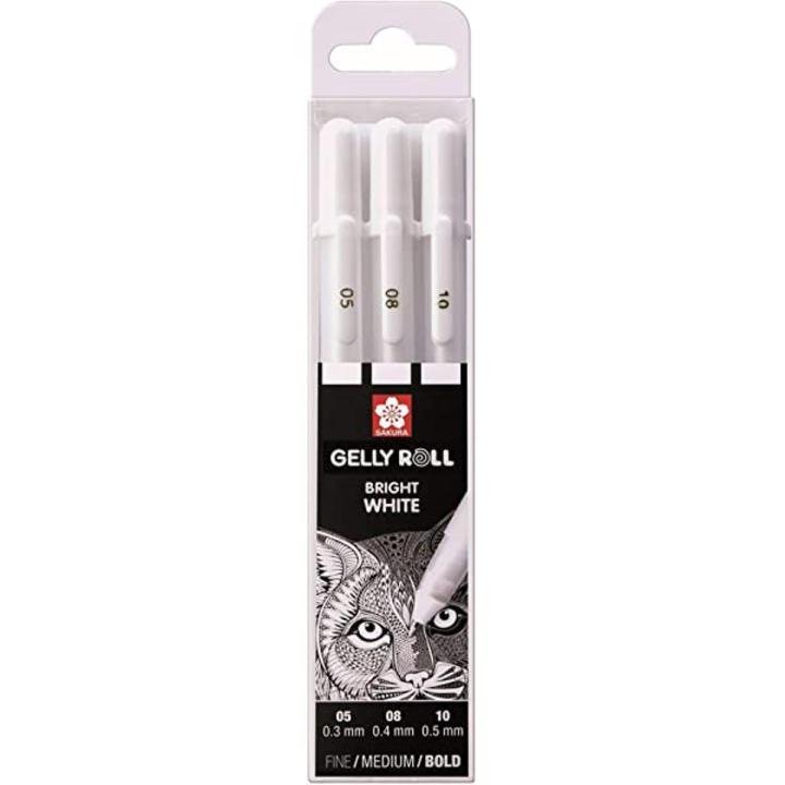 Sakura Gelly Roll White Gel Pen Set Fine Medium Bold 3 Pack