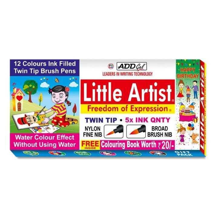 Add Gel Little Artist Brush Pen Set 12 Dual Tip Multicolor Pens | Brush & Fine Tip Markers for Drawing, Coloring, Lettering, Journaling & Craft