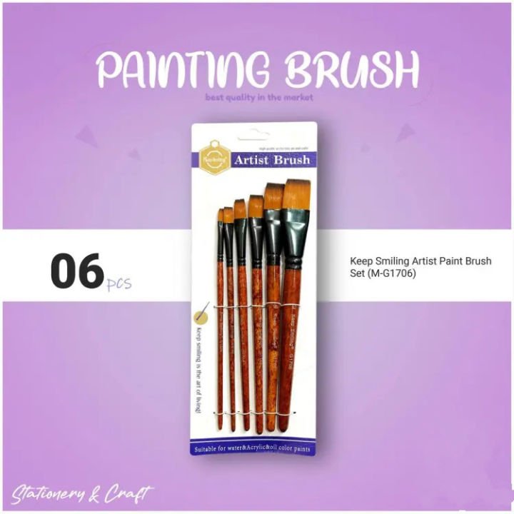 KeepSmiling G1706 6 Pcs Flat Paint Brush Set for Acrylic, Watercolor & Oil