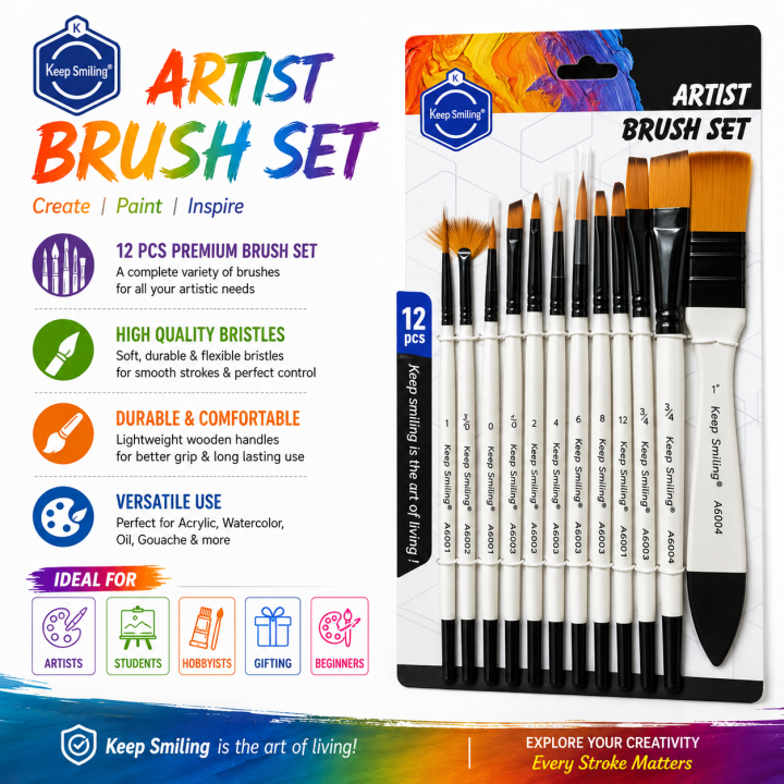 Keep smiling A6094 Nylon hair artist paint brush 12 pcs set