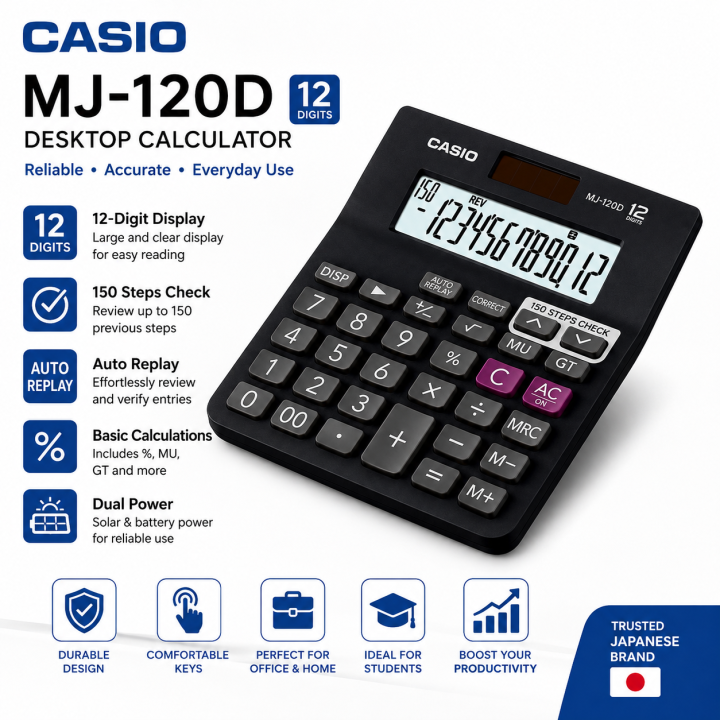 CASIO MJ-12DA 12 Digit Check & Correct Desktop Calculator