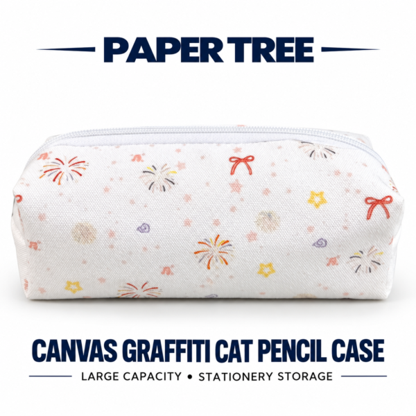 Canvas Graffiti Cat Pencil Case Large Capacity Stationery Storage Bag