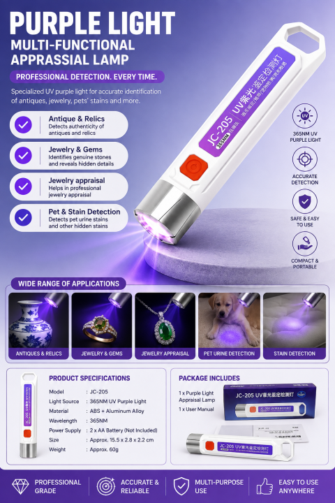 UV Rechargeable Flashlight - Counterfeit Money Detector Inspection Torch Light