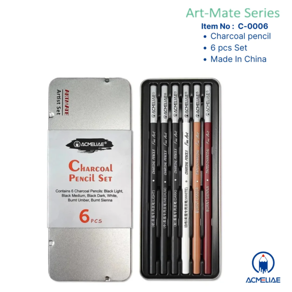 Acmeliae Charcoal Pencil Set 6 Pcs C-0006 for Drawing Sketching & Shading
