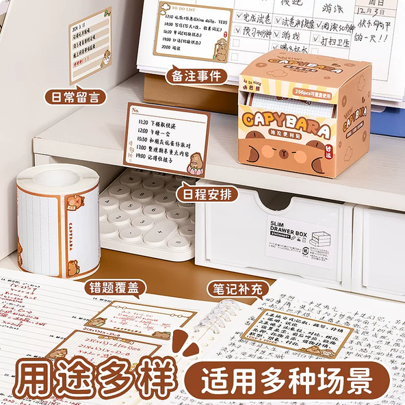 256pc Kapibala design Upgraded Note Reuse Cute Post-it Notes