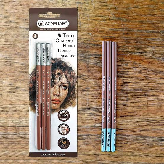 Acmeliae Tinted Charcoal Pencils TCP-01 3 Pcs for Drawing Sketching & Shading