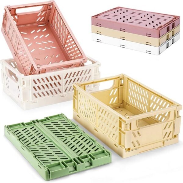 Crate Plastic Folding Storage Box Basket Utility Cosmetic Container Green