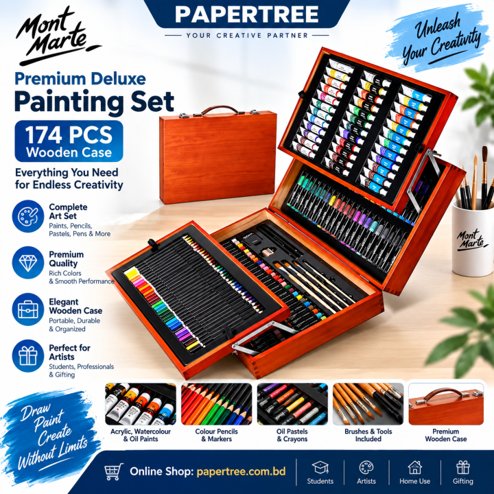 Mont Marte Mixed media Premium Deluxe Painting Set 174 Pcs Wooden Case