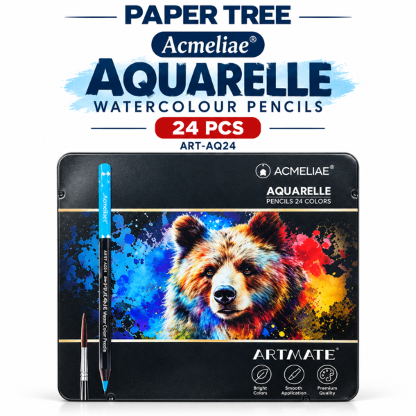 Acmeliae Aquarelle Watercolour Pencils 24 Pcs ART-AQ24 in Metal Box for Drawing & Painting
