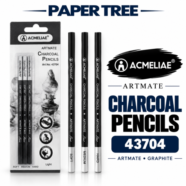 Acmeliae Artmate Charcoal Pencils 3 Pcs Soft Medium Hard 43704