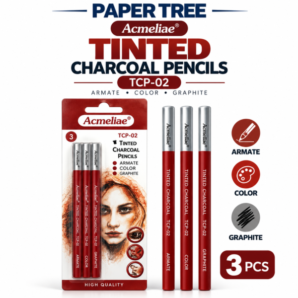 Acmeliae Tinted Charcoal Pencils  TCP-02 3 Pcs for Drawing Sketching & Shading
