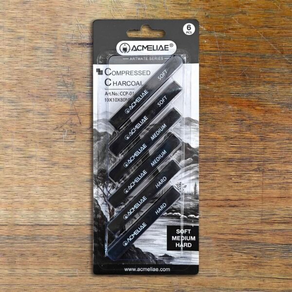 Acmeliae Compressed Charcoal Set CCP-01 6 Pcs Soft Medium Hard for Drawing Sketching & Shading