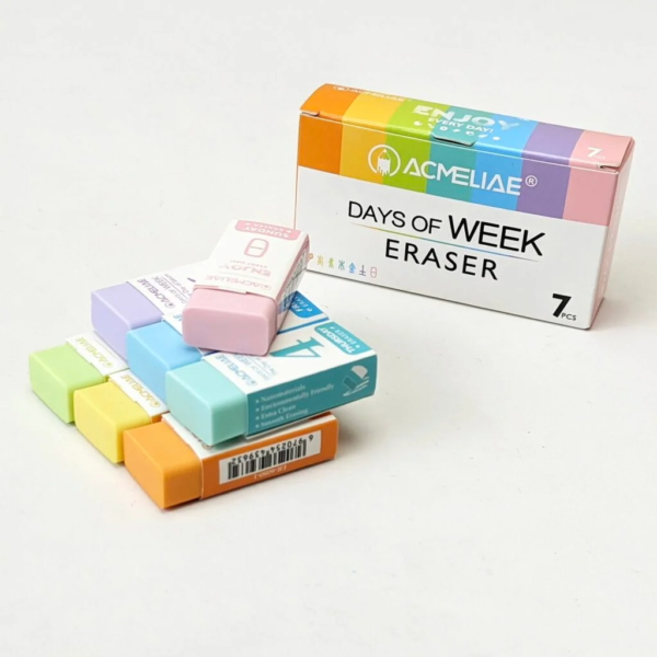 Acmeliae Days of Week Eraser Set 7 Pcs ER-6080 Colourful Novelty Erasers for School & Office
