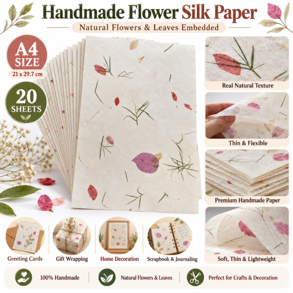 Handmade White Flower Silk Paper A4 size 20 sheets