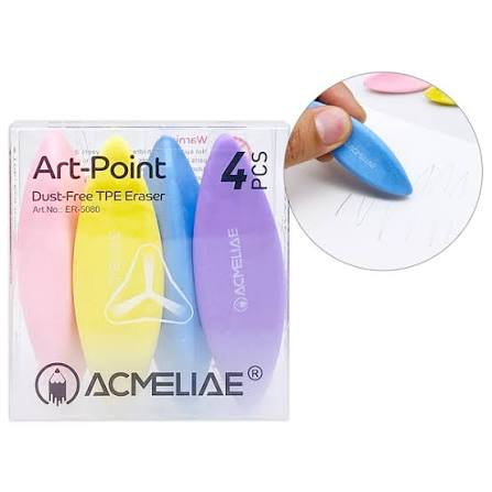 Acmeliae Art Point Eraser ER-5080 4 Pcs Dust-Free TPR Erasers for Drawing Sketching & Art