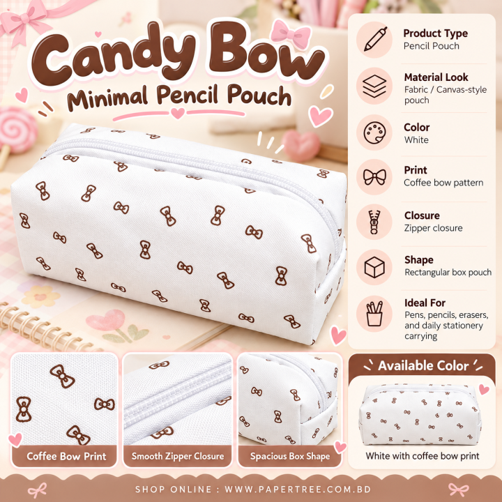 Coffee Candy Bow Pencil Case Ins High-value Cute Student Makeup Bag Large Capacity Stationery Storage Bag